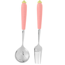 2Pcs Pink Ceramic Carrot Kids Spoon Fork Set Easter Flatware for Party