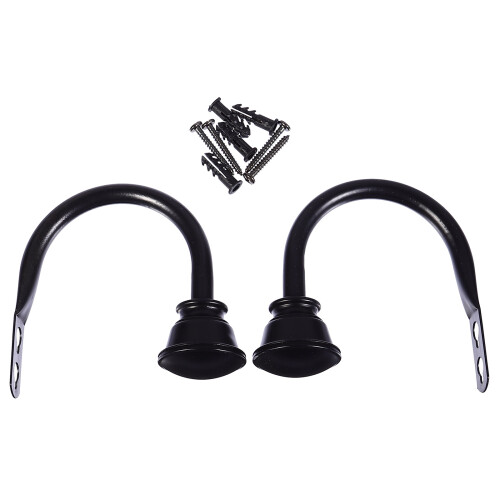 2Pcs Black Iron Curtain Hooks U-Shape Wall Mounted Tiebacks for Home