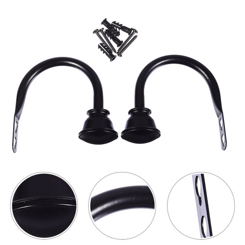 2Pcs Black Iron Curtain Hooks U-Shape Wall Mounted Tiebacks for Home 1