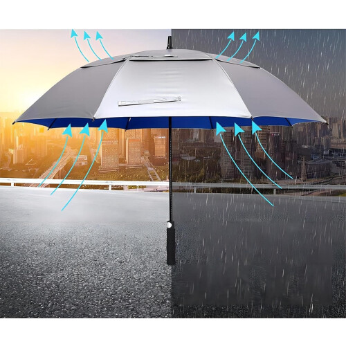Large Golf Umbrella 40 Inch Extra Large Coverage Windproof Long Handle UV Protection Titanium Silver 1