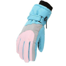 (M, blue) A Pair Of Winter Children's Men's And Women's Gloves Skiing Outdoor Windproof Waterproof Plus Velvet Thick 8-16 Years Old