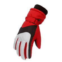 (M, red) A Pair Of Winter Children's Men's And Women's Gloves Skiing Outdoor Windproof Waterproof Plus Velvet Thick 8-16 Years Old