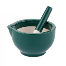 Large Dark Green Porcelain Mortar and Pestle Set with Ergonomic Grip and Pouring Lip for Kitchen
