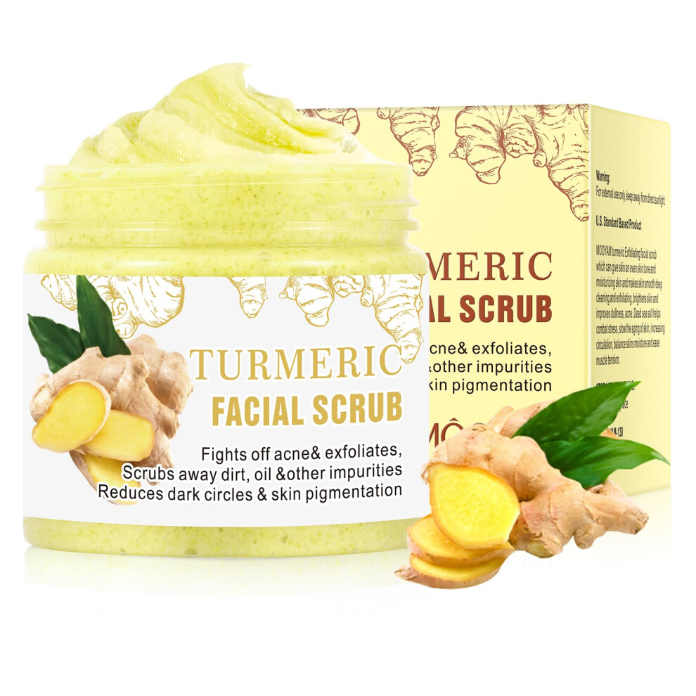 Turmeric Face Scrub for Acne and Blackheads, Gentle Deep Cleansing Facial Exfoliating Scrub
