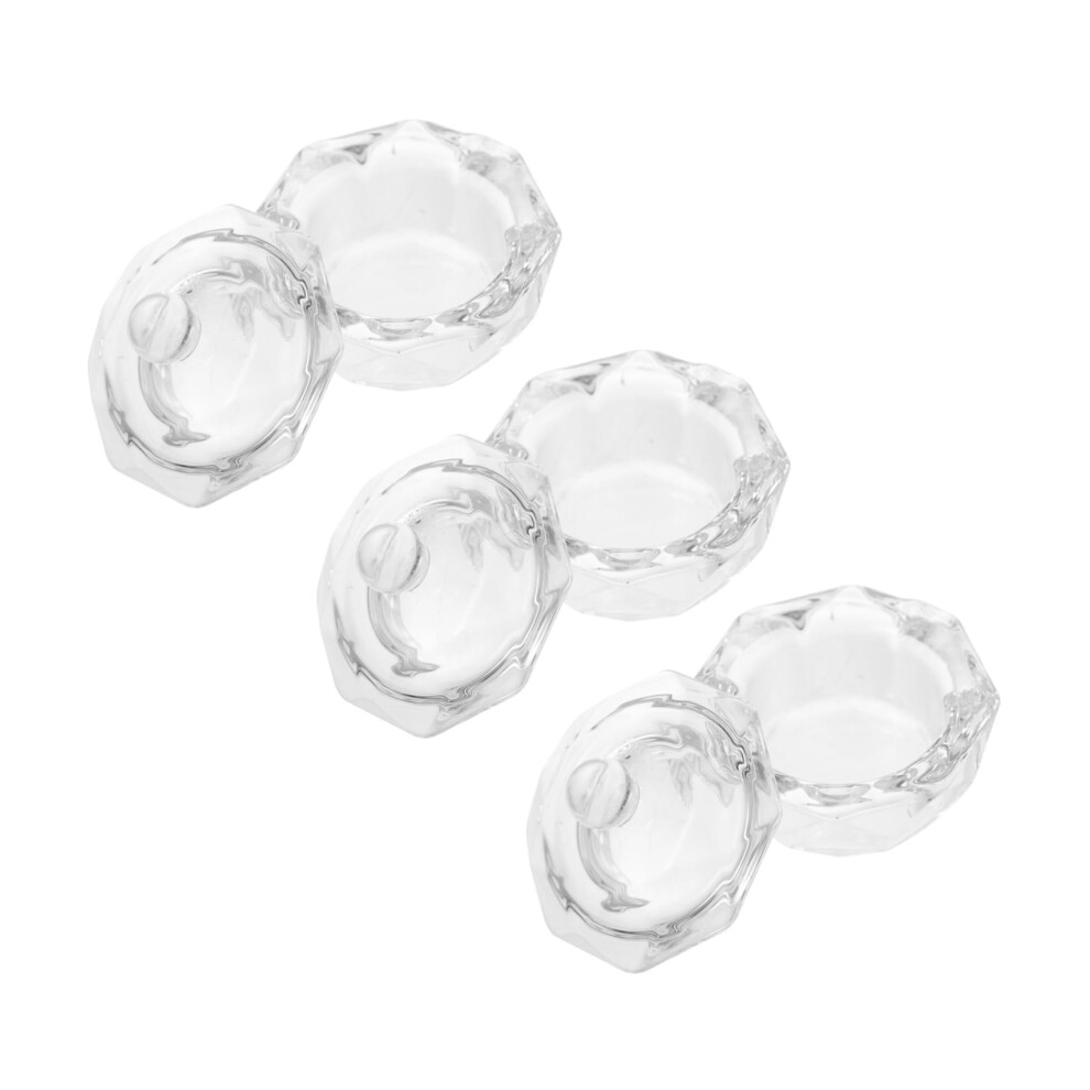 3pcs Crystal Glass Nail Art Dappen Dish with Spillproof Lid for Mixing Acrylic Powder and Liquid
