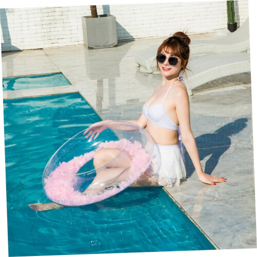 Pool Float Ring Thickened Transparent PVC LeakProof Inflatable Swim Ring for Adults Beach Pool Pink 2