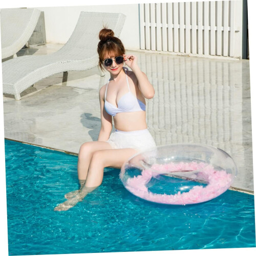 Pool Float Ring Thickened Transparent PVC LeakProof Inflatable Swim Ring for Adults Beach Pool Pink 1