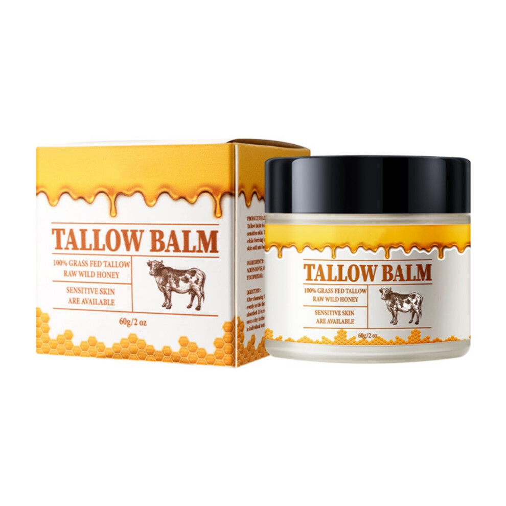 Beef Tallow Balm with Honey for Deep Hydration, Grass Fed Natural Moisturizer for All Skin Types 2oz