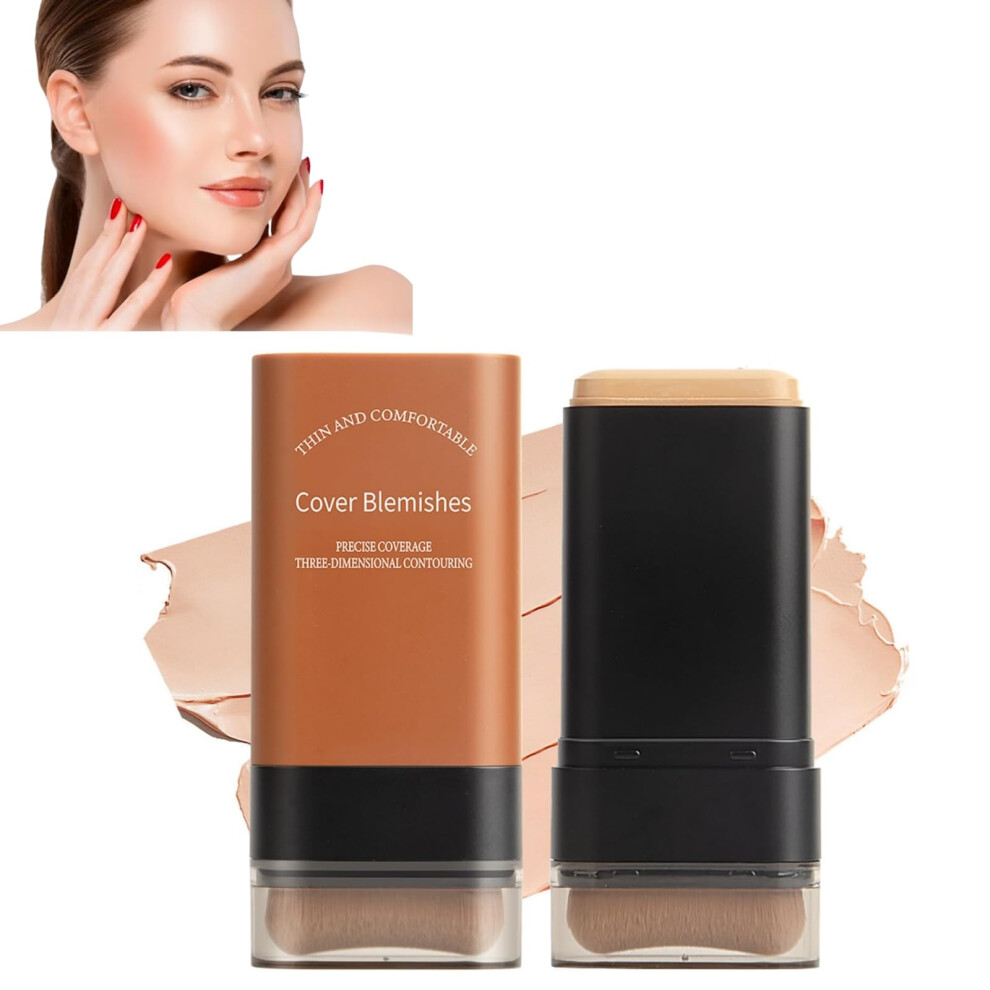 Light Moisturizing Coverage Foundation Stick With Builtin Brush, Korean Flawless Concealer Stick For Quick Touchups
