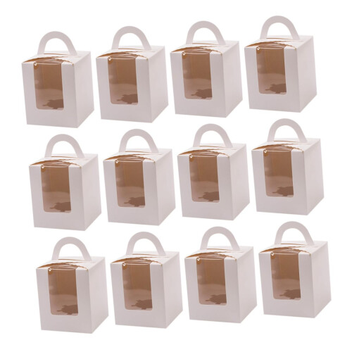 24pcs White Cupcake Boxes with Window for Weddings, Birthdays and Party Single Cupcake Packaging