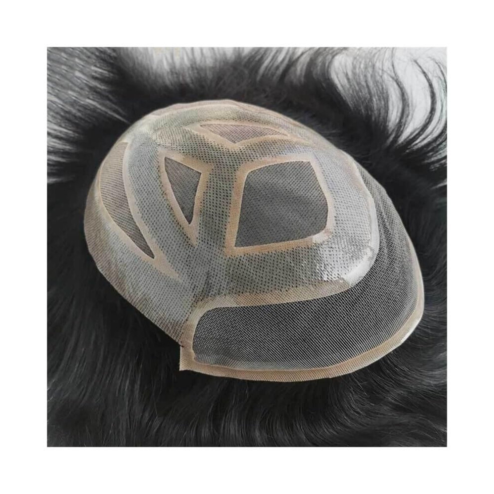 Unisex Black Men's Toupee French Lace Front Indian Remy Human Hairpiece With Invisible Hairline Mono Base 8X10 Natural