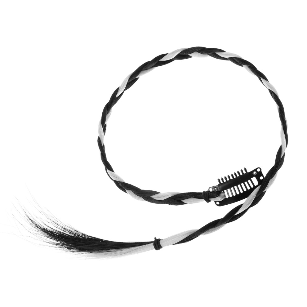 Solustre Unisex Grey Light Braided Wig Clip Realistic Fake Hairpiece For Women