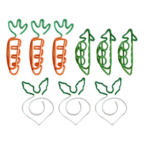 9Pcs Metal Paper Clips Assorted Color Creative Carrot Shape for Office