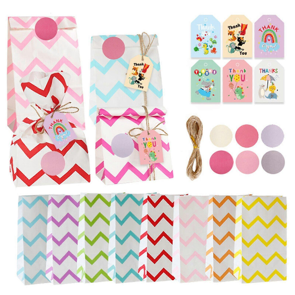 (As Show, Style 2) 24 Sets Dot Stripe Paper Gift Bags Goodie Candy Treat Bags With Thank You Tags 5213747810787