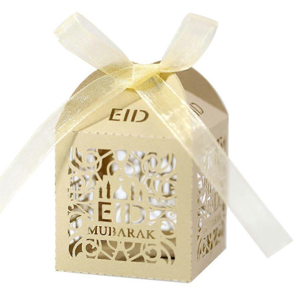 (As Show, Blue) 100Pc Eid Mubarak Candy Box Hollow Moon Ramadan Kareem Gift Boxes Islamic Muslim 5213747802010