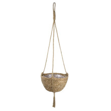 1Pc Bamboo Hanging Pot Coffee Color Planting Basket for Storage Use