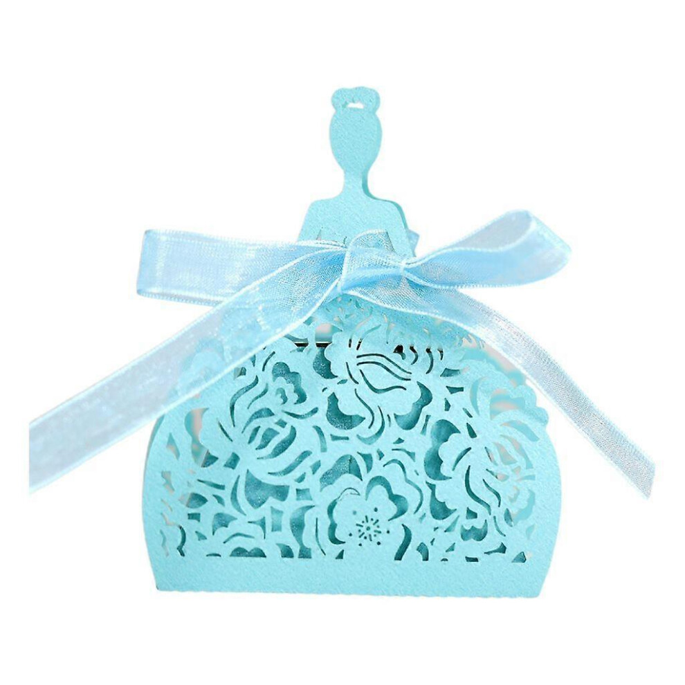 (As Show, Blue) 100Pcs Rose Flower Hollow Candy Boxes Wedding Party Favor Box Chocolate Gift Box For Bridal Shower Anniverary Birthday 3242242658077