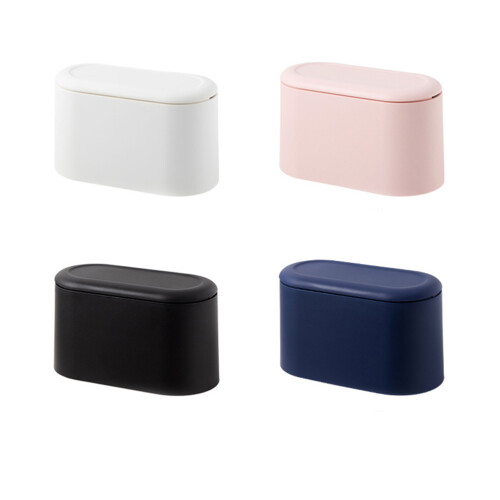 1Pc Pink Garbage Can Desktop Trash Bin Press Lid Small Space-Saving