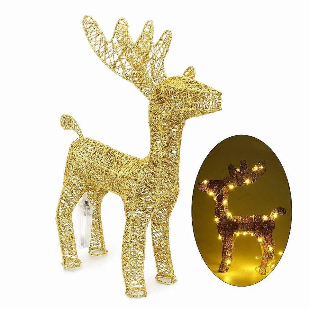 (Warm Light, Gold) Christmas Deer Figurine With Led Light Reindeer Christmas Crafts Supplies 3242242696703
