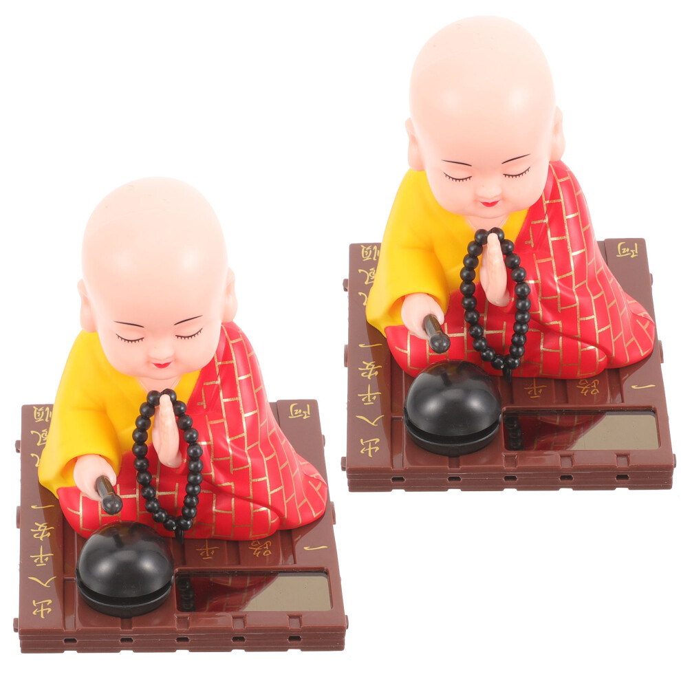 2Pcs Abs Solar Monk Bobblehead Car Dashboard Ornament Nodding Head 3253270217747