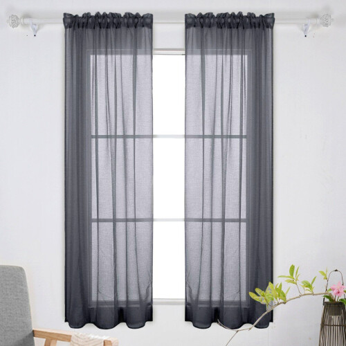 2Pcs Black Transparent Curtains Voile Window Elegant Home 1