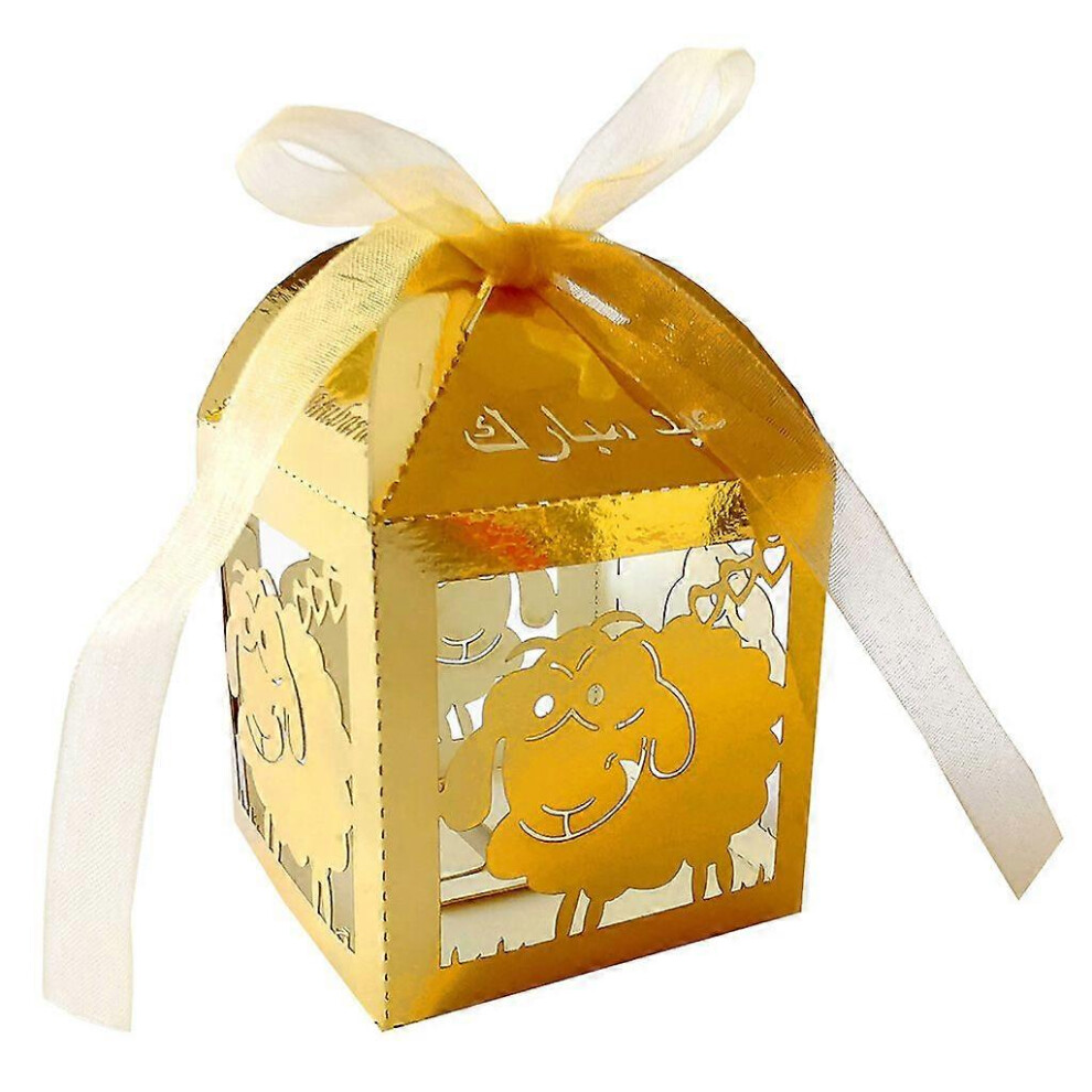 (As Show, Gold) 100Pcs Sheep Eid Ramadan Mubarak Decoration Paper Hollow Cut Candy Box Storage Islamic Muslim Party Festival Supplies 5213747888892
