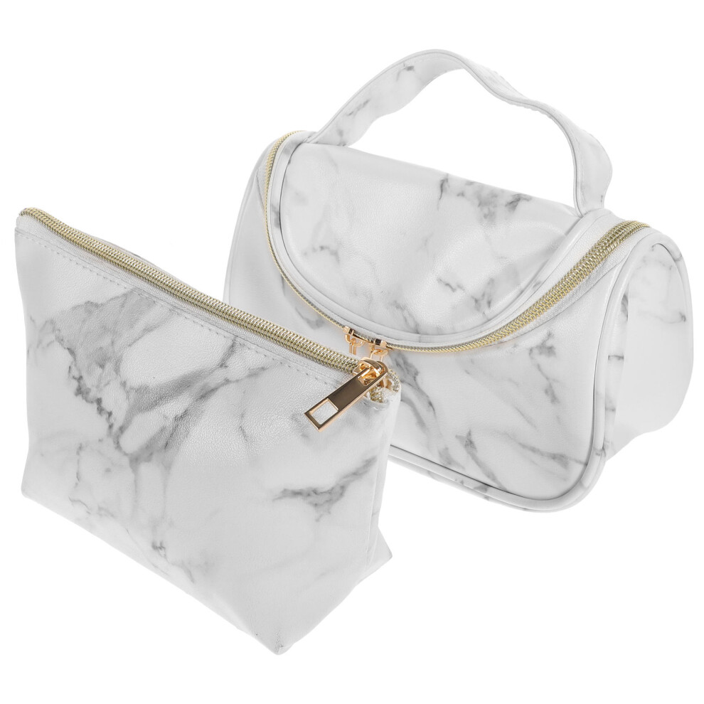 Vaguelly White 2Pcs Pu Makeup Storage Bags Cosmetic Bags For Travel Use