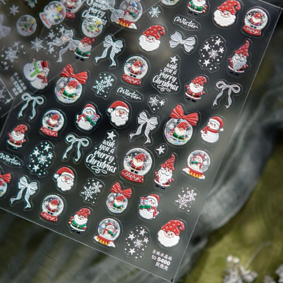Christmas Nail Stickers 5D Embossed Santa Snowman Self Adhesive Xmas Nail Art Decals for Women
