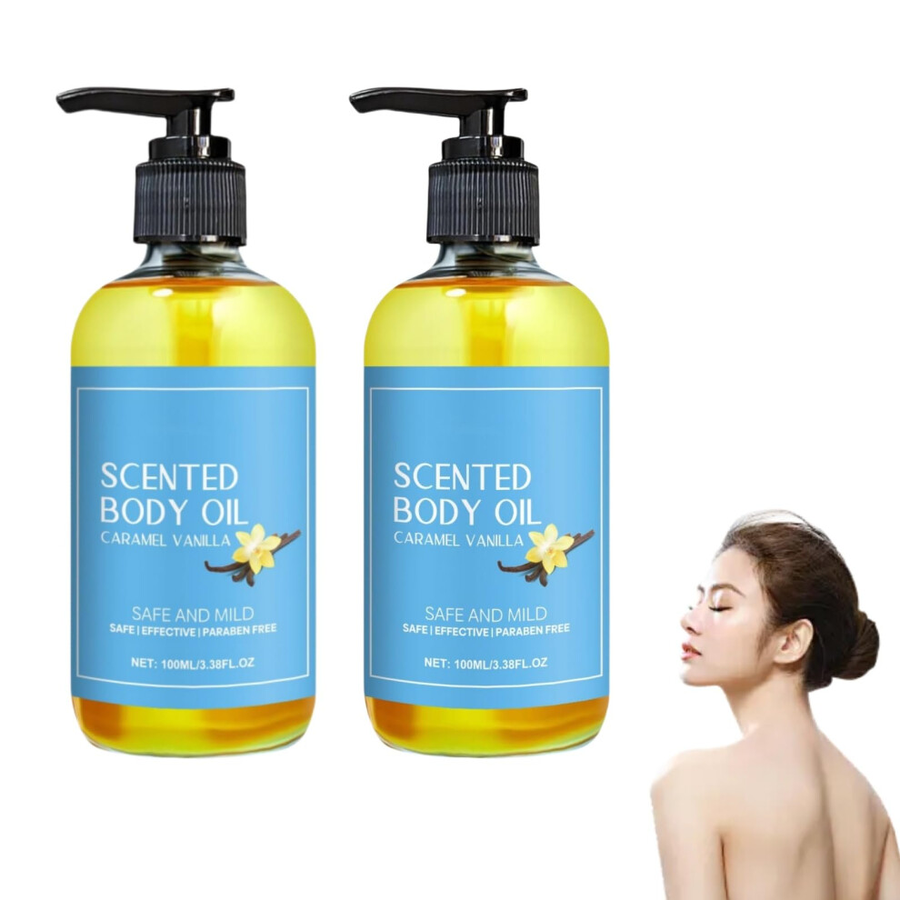 Caramel Vanilla Moisturizing Body Oil 2PCS Deep Hydration Fast Absorbing for All Skin Types