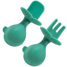 1Set Bendable Silicone Baby Fork Spoon Infant Feeding Set Green