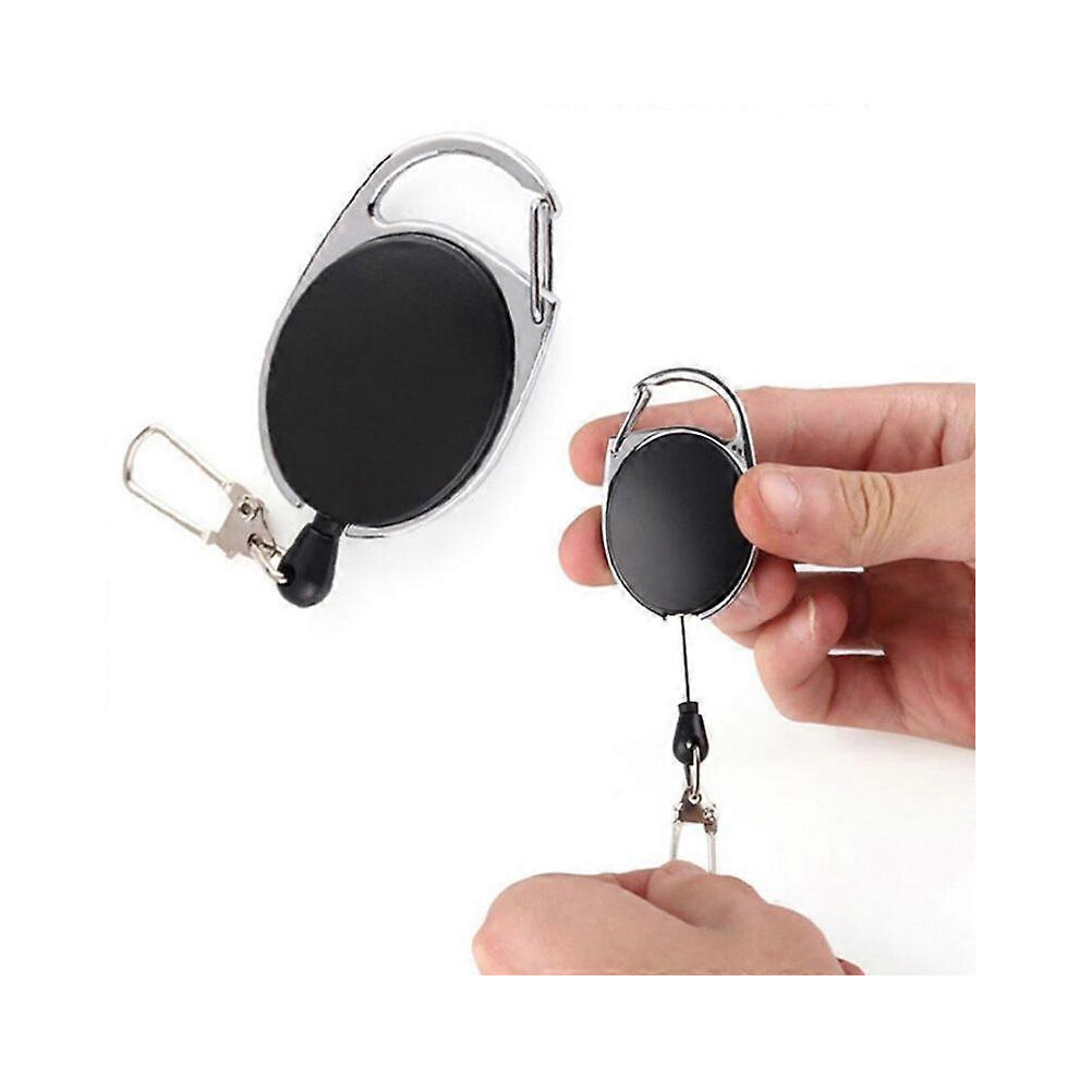 (As Show, One Size) 1Pc Black Retractable Pull Key Ring Id Badge Lanyard Name Tag Card Holder 3671082401824