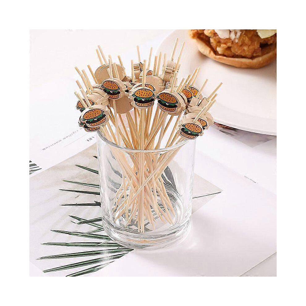 (As Show, One Size) 100Pcs Hamburger Garnish Bamboo Sticks Disposable Fruit Sticks Food Picks 7371837632751