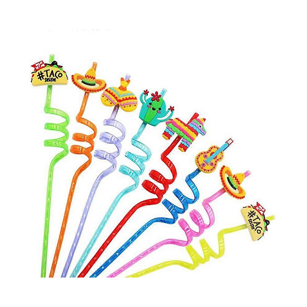 (As Show, One Size) 8Pcs/Pack Reusable Drinking Straws Mexican Fiesta Party Drinking Straws 8 Styles 7772846009778