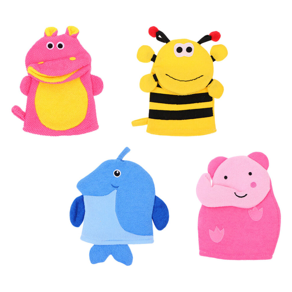 4Pcs Kids Bath Gloves Sponge Fiber Soft Exfoliating Cartoon Bath Mitts Happyyami