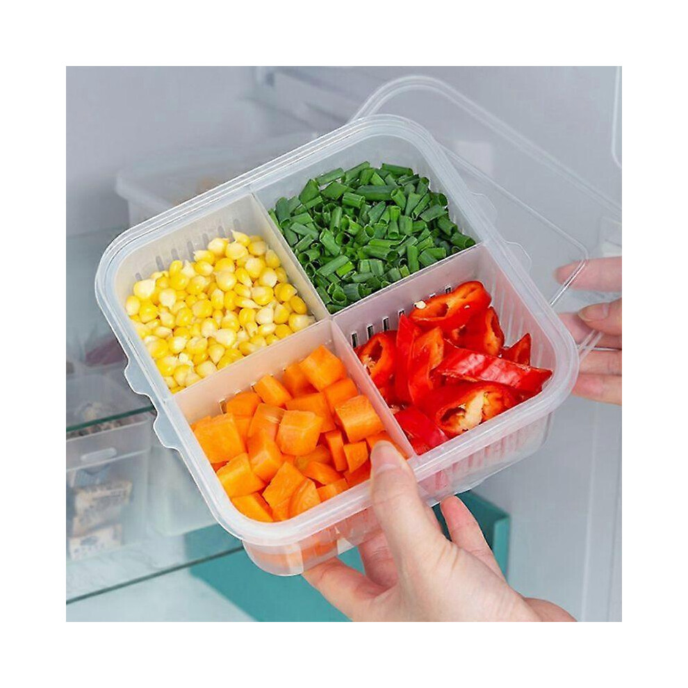 (As Show, One Size) 4 Grids Food Fruit Storage Box Compartment Refrigerator Freezer Organizers 7371837694230