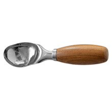 Stainless Steel Ice Cream Scoop and Melon Baller with Ergonomic Wooden Handle for Fruits and Desserts