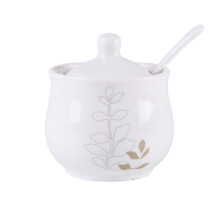 Sugar Bowl with Lid and Spoon Ceramic Sugar Jar 200ml White Modern Porcelain for Kitchen