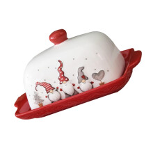 Ceramic Butter Dish with Lid, Christmas Design, Wide Capacity for Cheese and Kitchen Storage