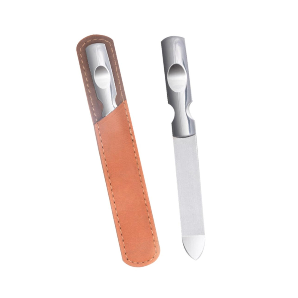 Stainless Steel Nail File Set with Fine Grit Polishing and Leather Case for Manicure and Pedicure