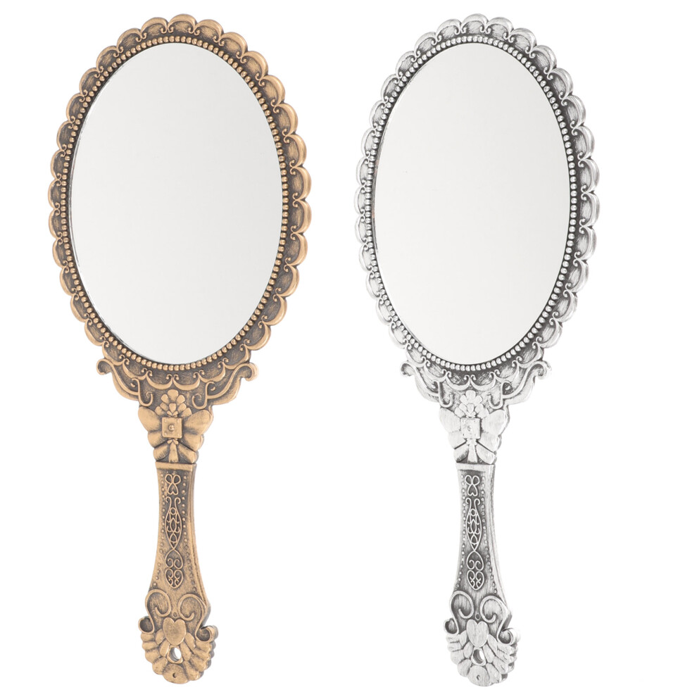 Artibetter Light 2Pcs Hand Mirrors For Women Vintage Makeup Vanity Mirrors For Girls