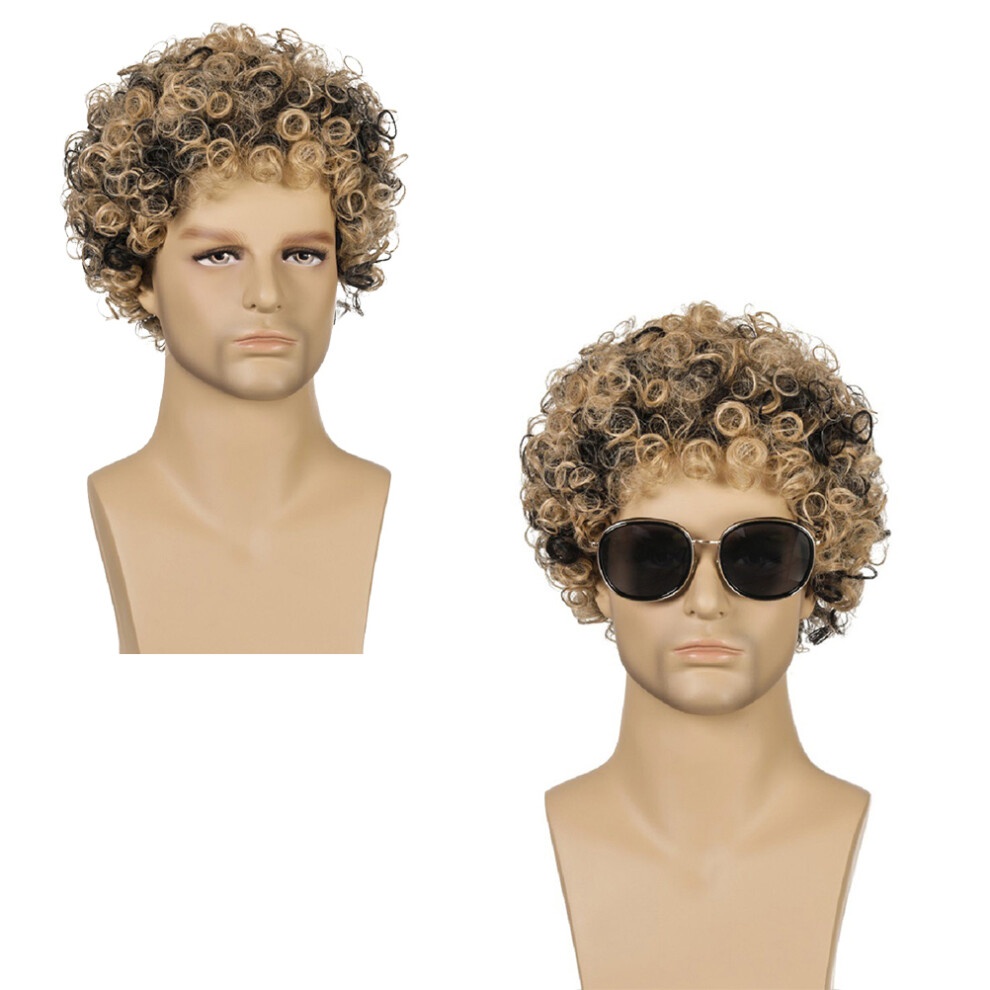 Totority Unisex Brown Light Synthetic Man Wig Short Curly Hairpiece For Cosplay