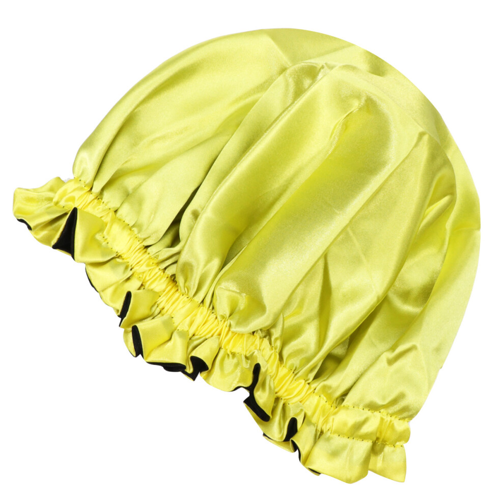 Kids Satin Bathing Cap Elastic Comfortable Sleep Hat Yellow Ohphcall