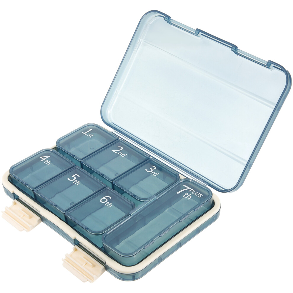 Vaguelly Blue Portable Medicine Organizer Abs+Pp Compact Storage Case