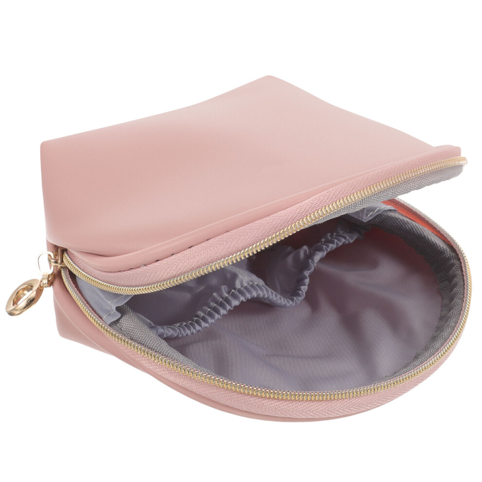 Happyyami Pink Small Leather Makeup Bag Cute Zipper Pouch For Travel Storage