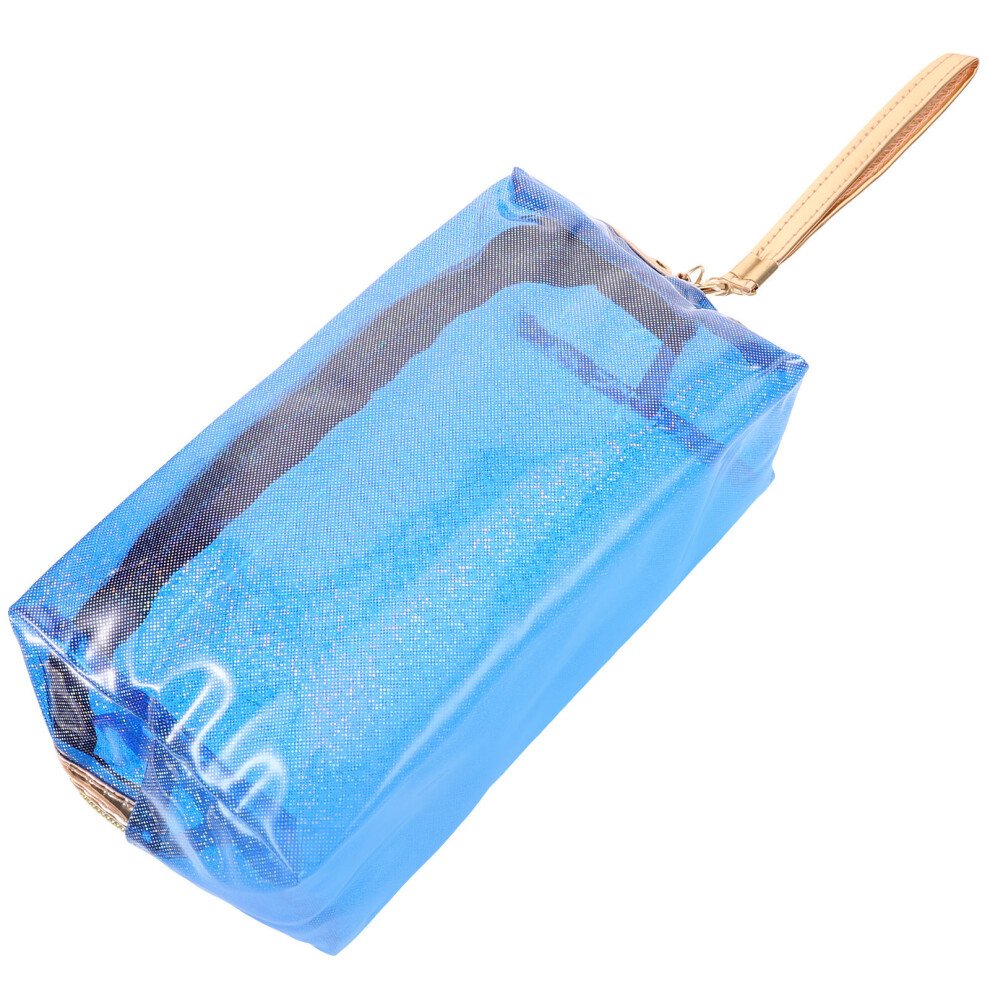 Happyyami 1Pc Portable Blue Makeup Bag Tpu Cosmetic Case Travel Storage Bag
