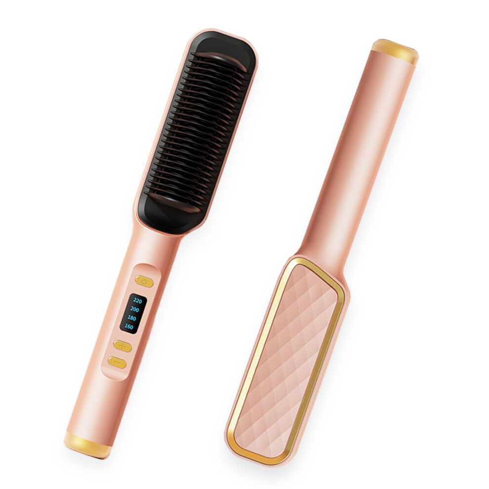 Pink Hair Straightening Brush, 2In1 Hot Comb Straightener With 10S Fast Heating And 4 Temp Settings,
