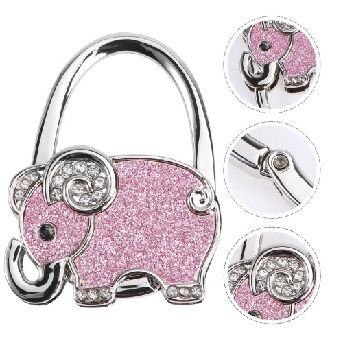 Pink Rhinestone Elephant Foldable Handbag Hanger Hook Holder 1