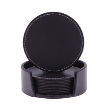 2Pcs Coffee Leather Cup Mats Round Drink Coasters with Stand for Cups