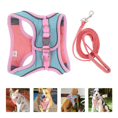 1Set Green Pet Harness and Leash Set Suede Reflective Adjustable Strap 1