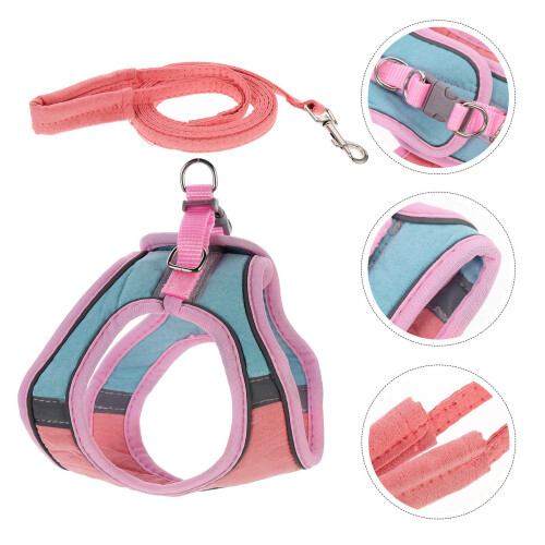 1Set Green Pet Harness and Leash Set Suede Reflective Adjustable Strap 2